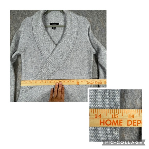 White House Black Market Wool Blend Cable Knit Trim Sparkly Faux Wrap Sweater  S - Picture 11 of 16